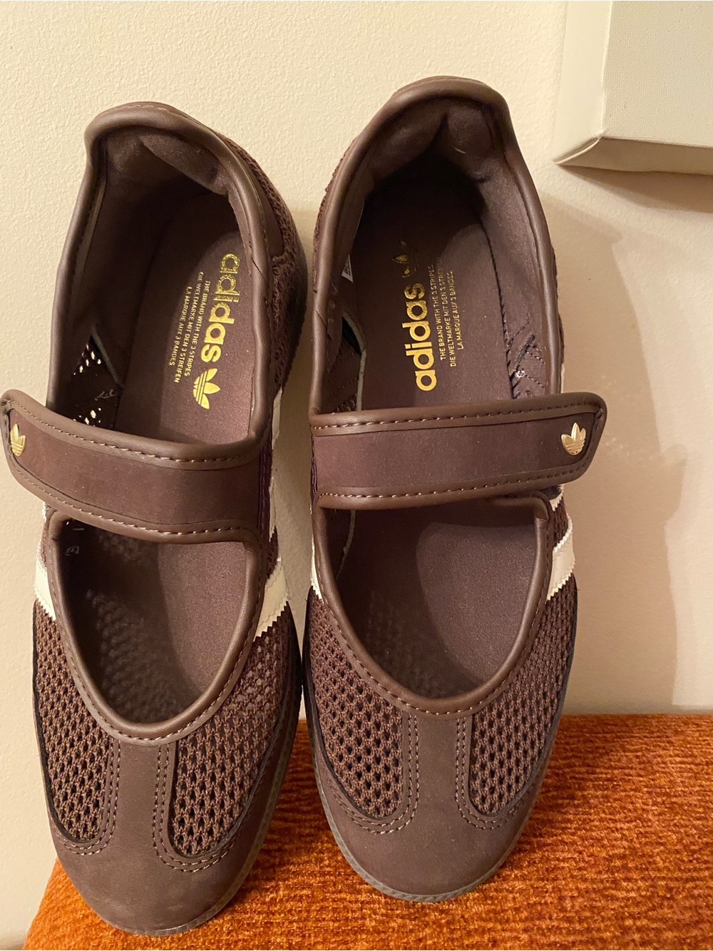 adidas Brown Mary Jane Style Flats with White Accent